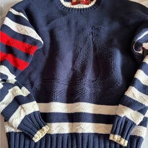 American Eagle Outfitters Navy and Red Crewneck Sweater